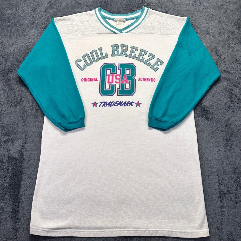Vintage Cool Breeze Sweatshirt USA Mens L/XL Teal White V-Neck Made in USA